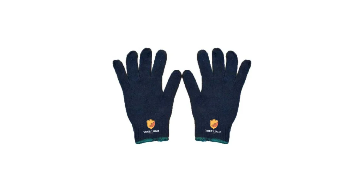 Printed Blue Cotton Work Gloves with Logo – Buy Online